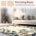Elegant Blue Tan Floral Vines Rug