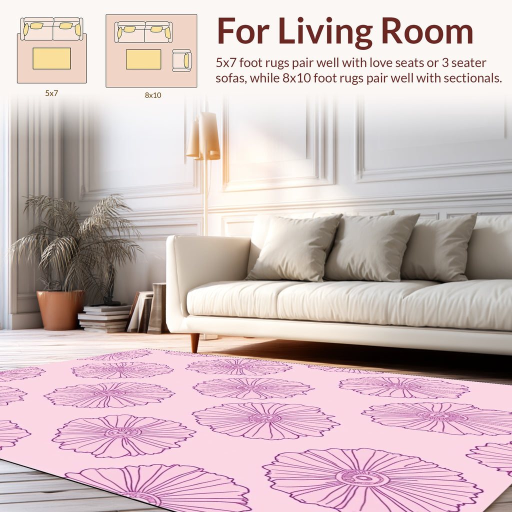 Floral Outline On Pink Background Rug
