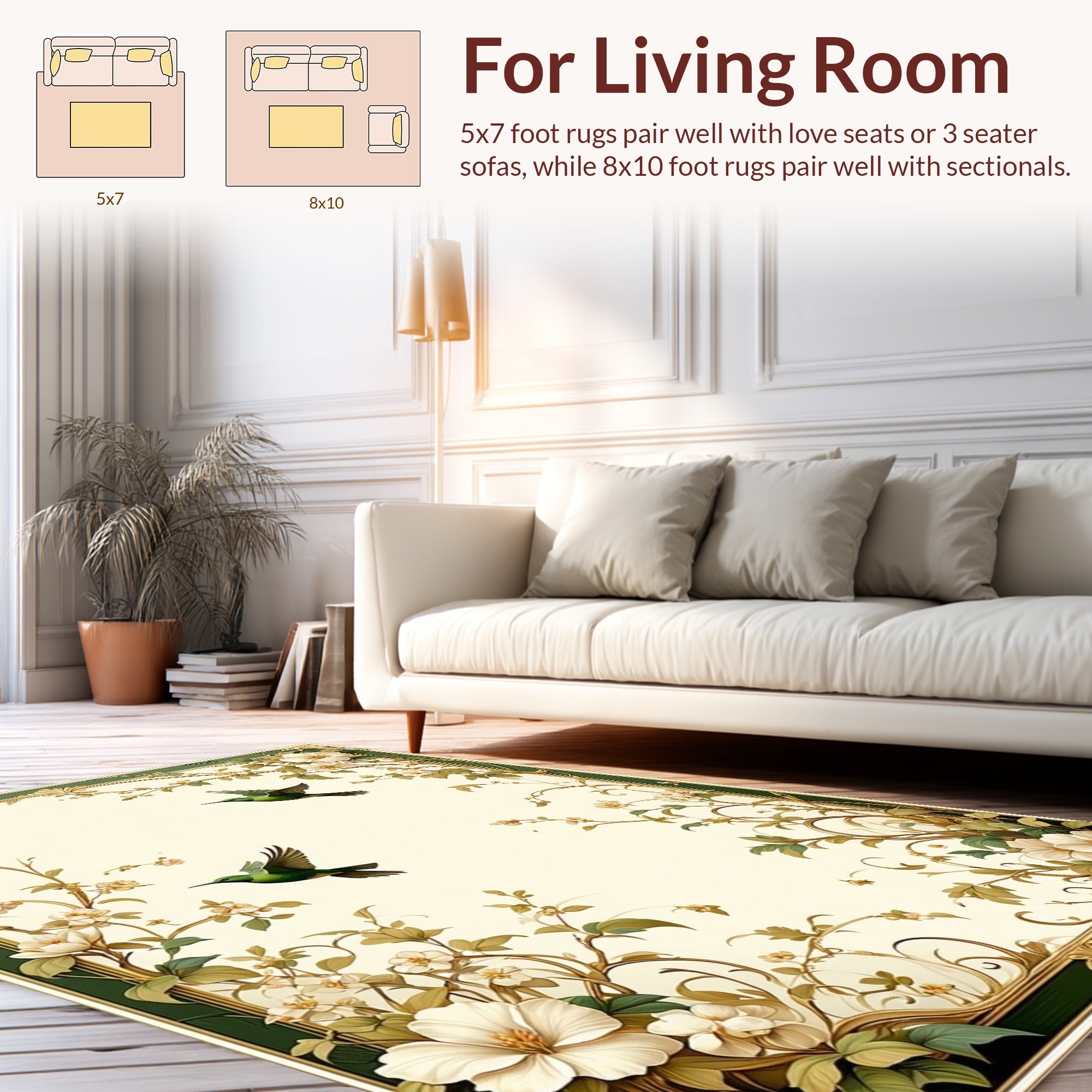 Emerald Birds Vine Floral Design Rug