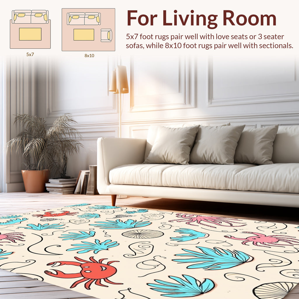 Whimsical Sea Creatures Coral Pattern Rug
