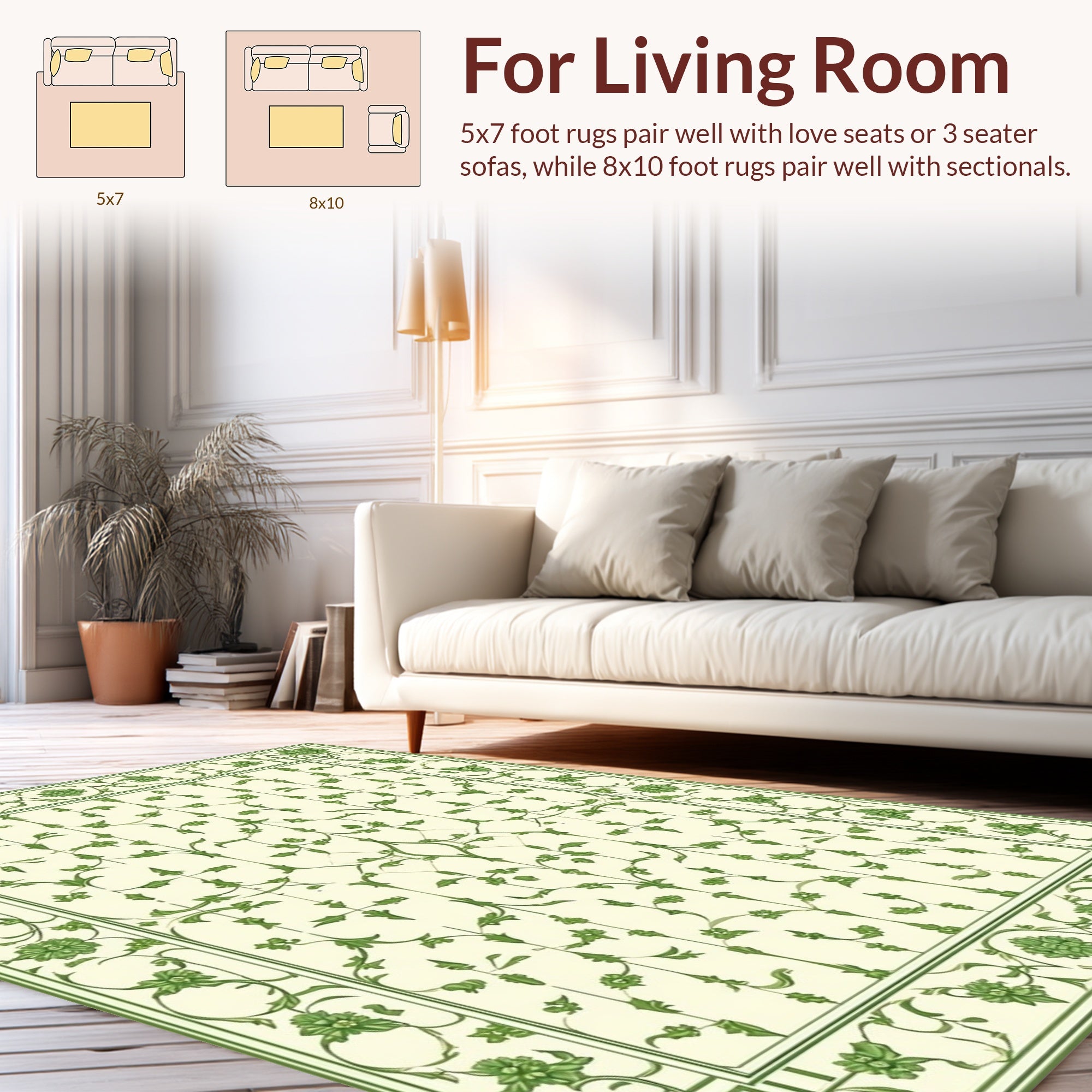 Green Botanical Floral Lattice Rug