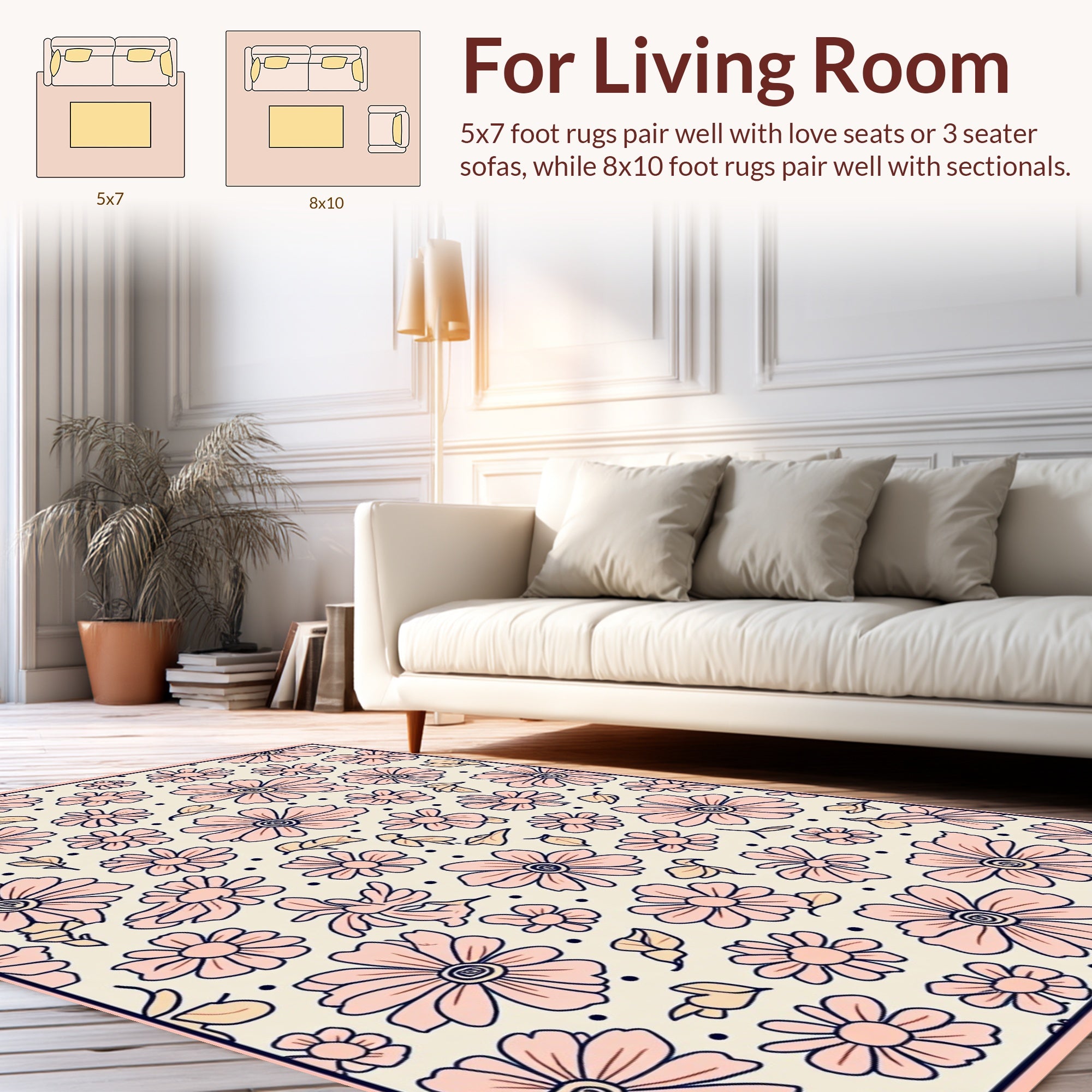 Daisies And Leaves Patterned Rug