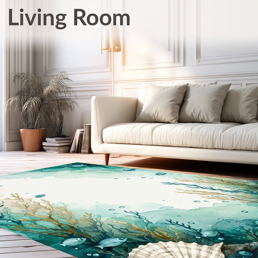 Ocean Life Watercolor Scene Rug