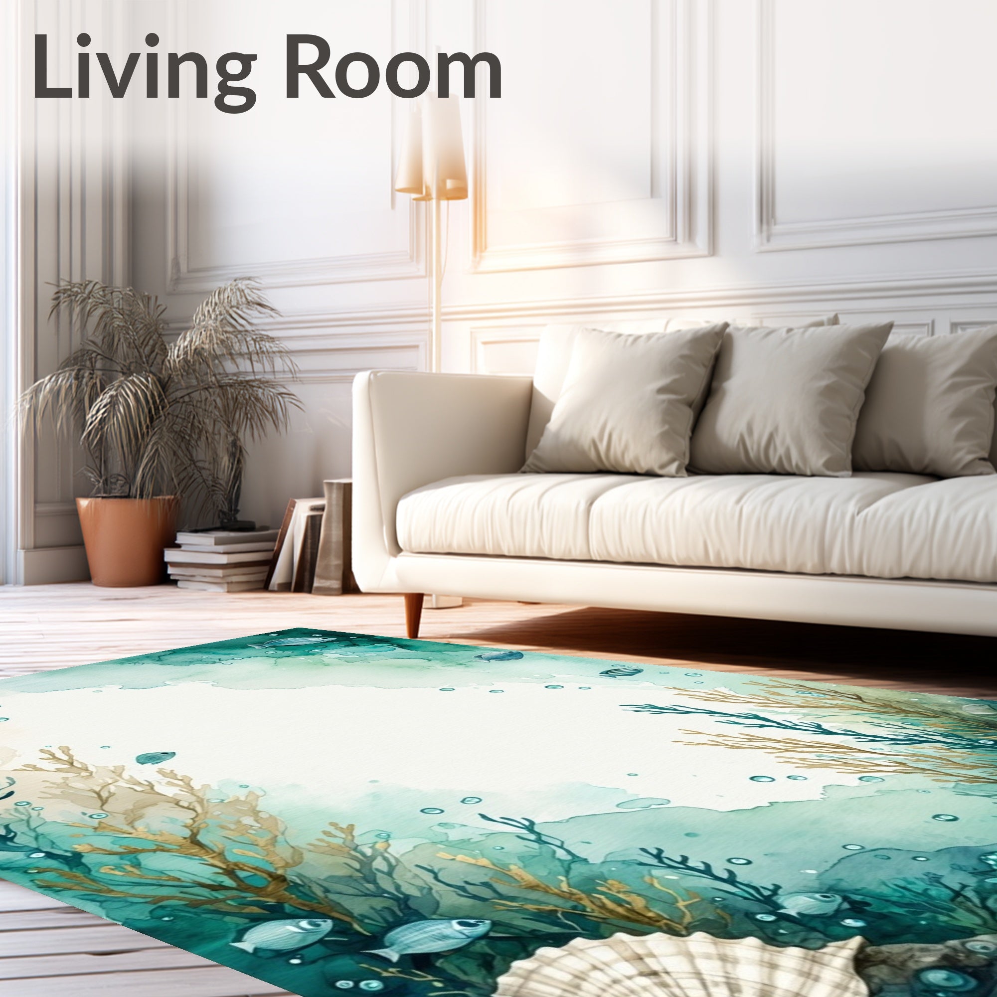Ocean Life Watercolor Scene Rug
