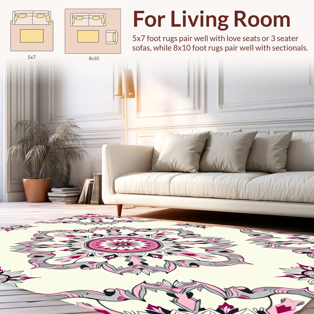 Pink Floral Mandala Pattern Accent Rug