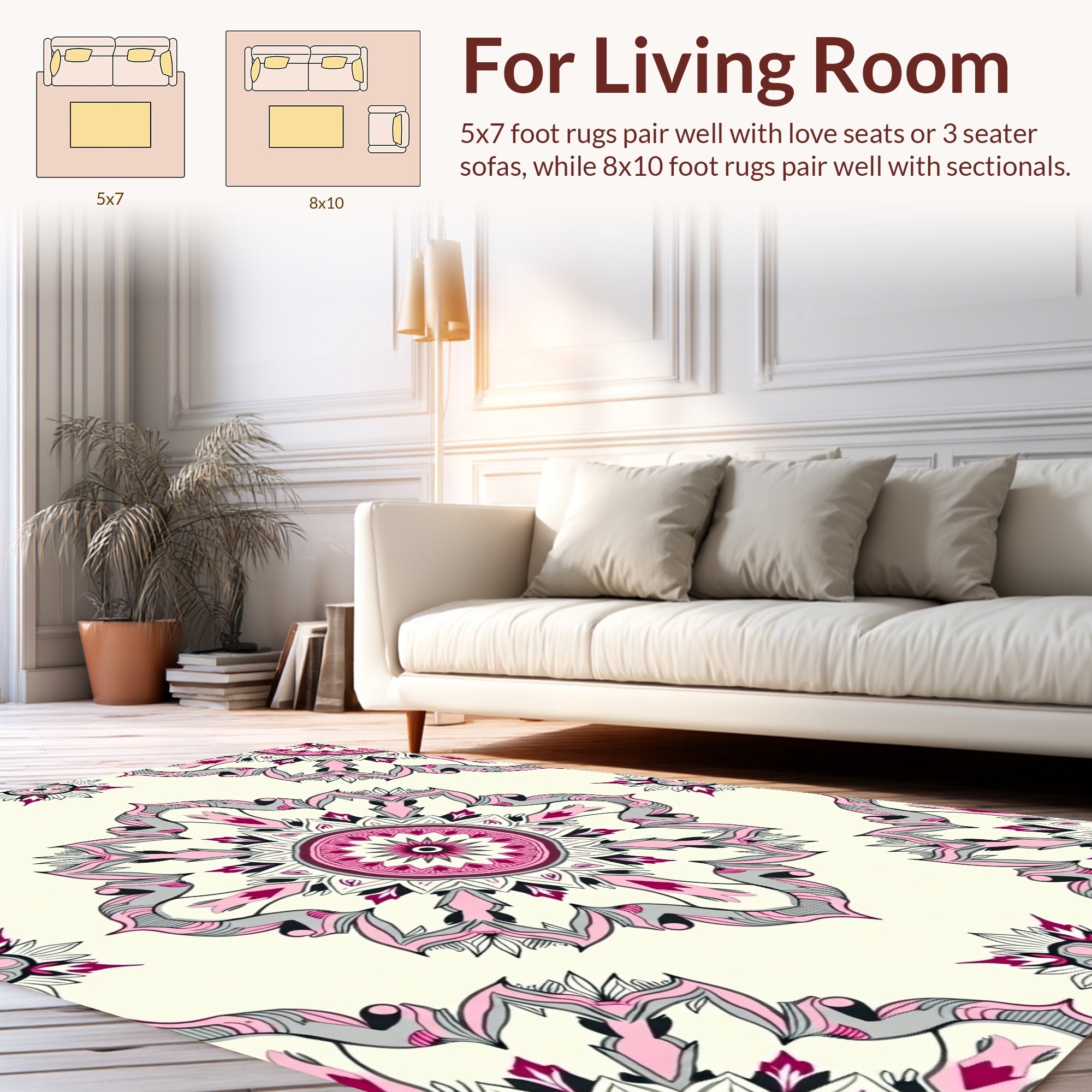 Pink Floral Mandala Pattern Accent Rug