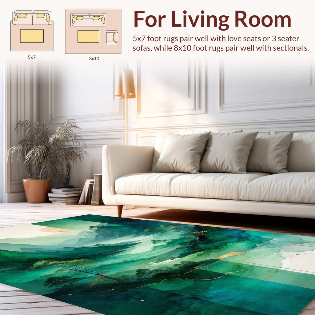 Misty Mountain Landscape Watercolor Design Rug