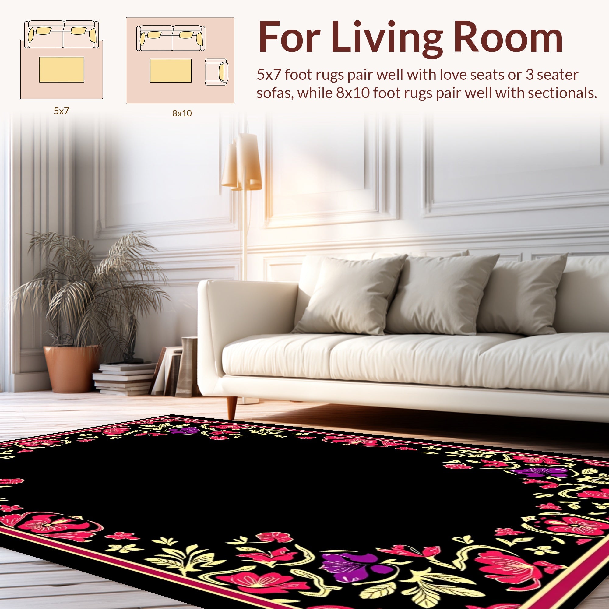 Floral Frame Vibrant Red Purple Design Rug