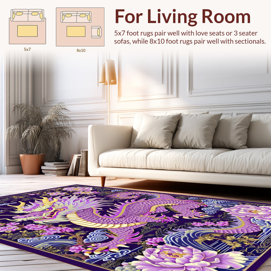Majestic Dragon Peony Floral Pattern Rug