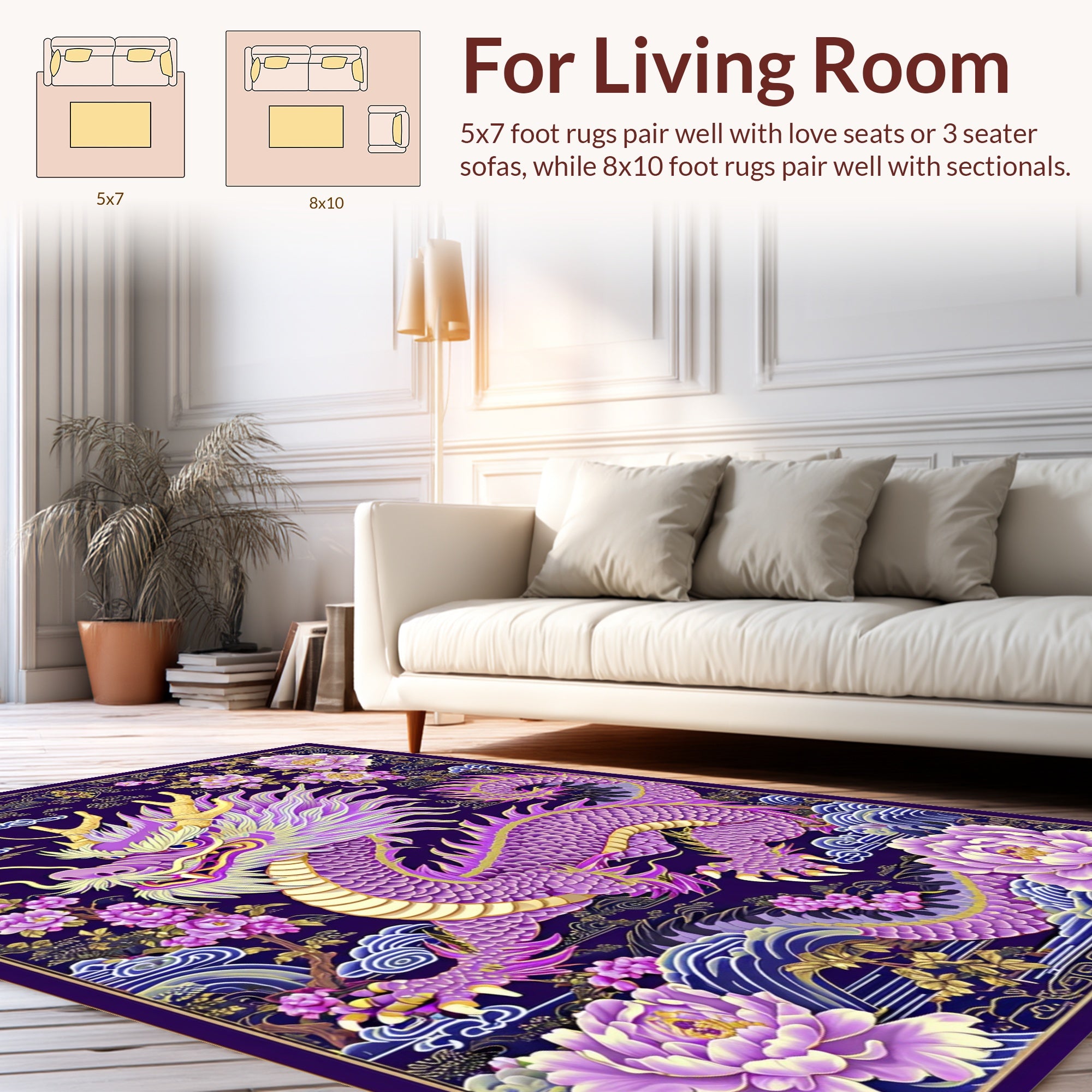 Majestic Dragon Peony Floral Pattern Rug