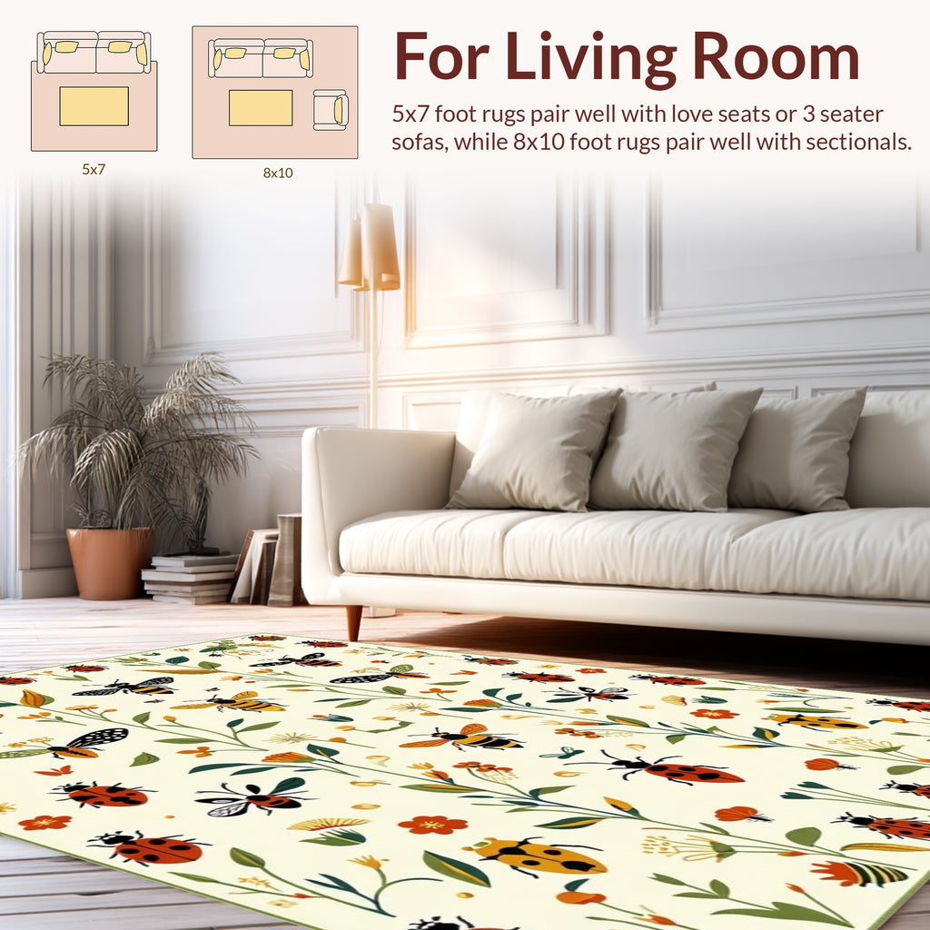 Whimsical Garden Animals Flowers Pattern Rug