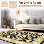 Rich Black Gold Floral Damask Rug