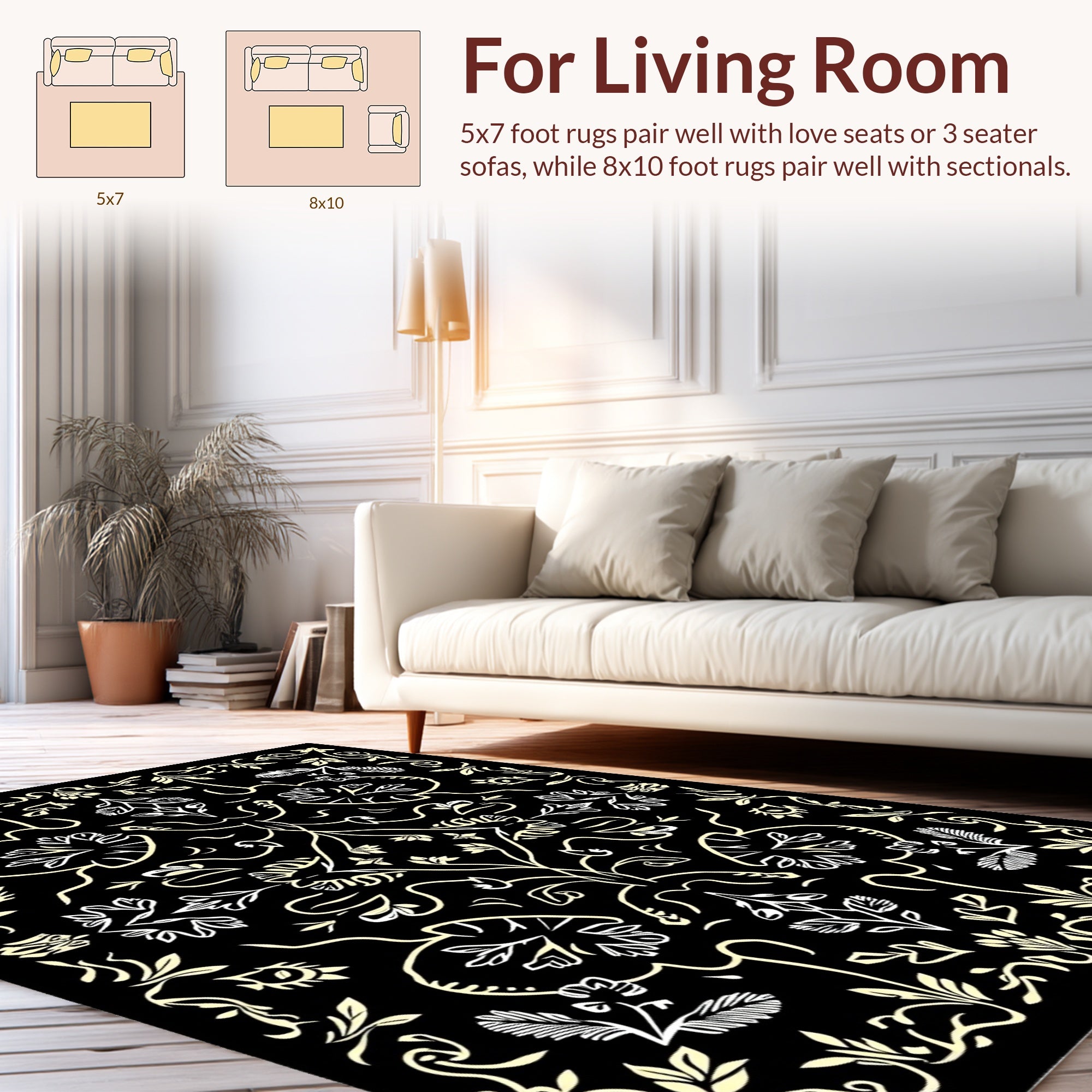 Symmetrical Floral Vine Pattern Rug