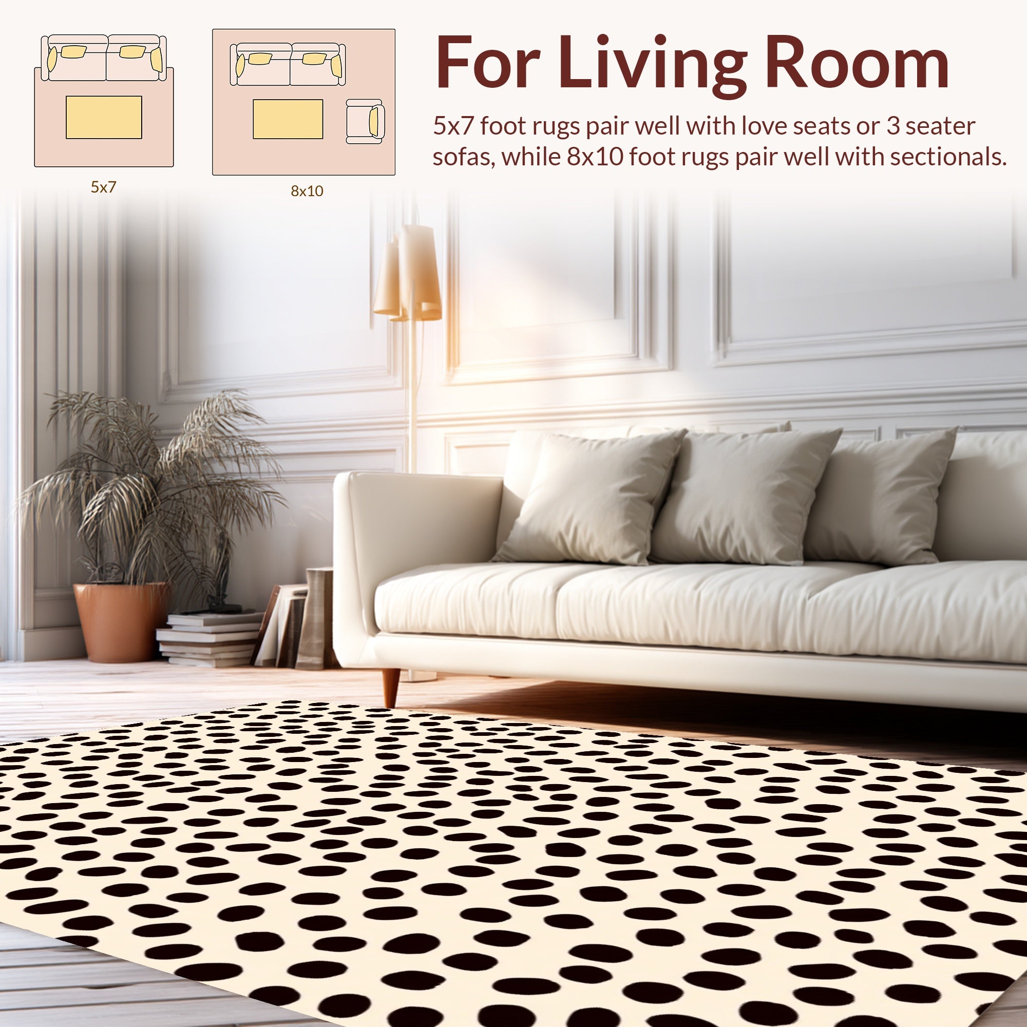 Spotted Patterned Ivory Black Rug
