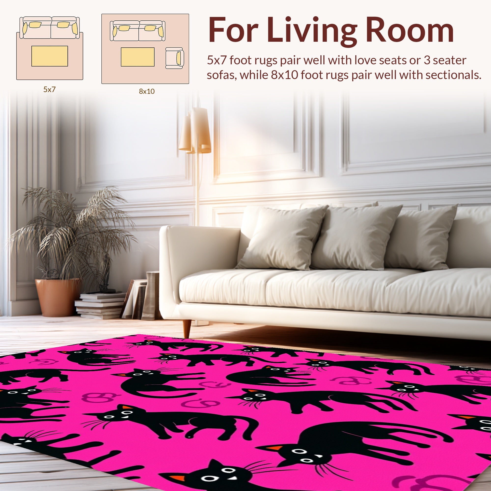 Cute Black Cats Whimsical Pattern Rug