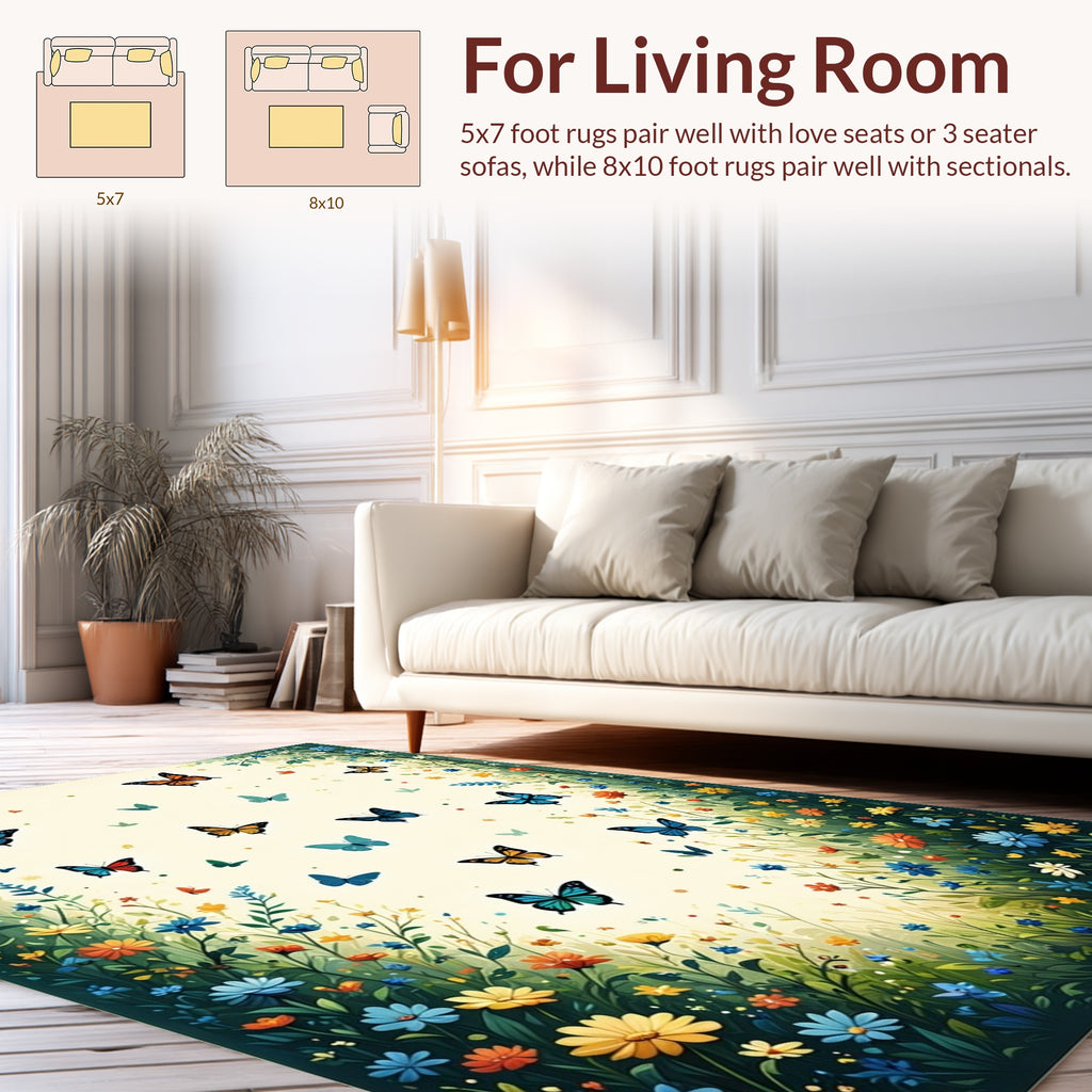 Whimsical Butterflies Garden Pattern Design Rug