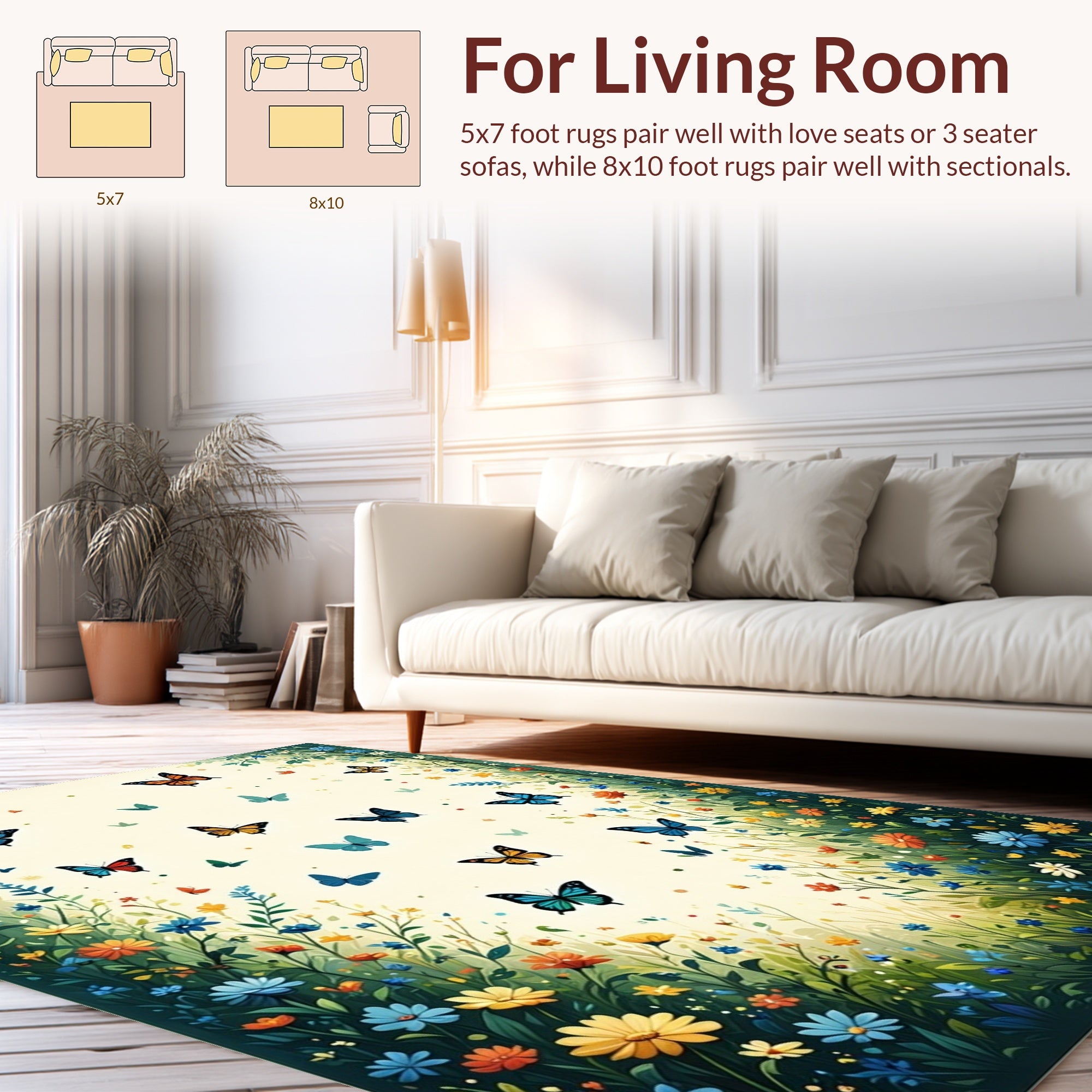 Whimsical Butterflies Garden Pattern Design Rug