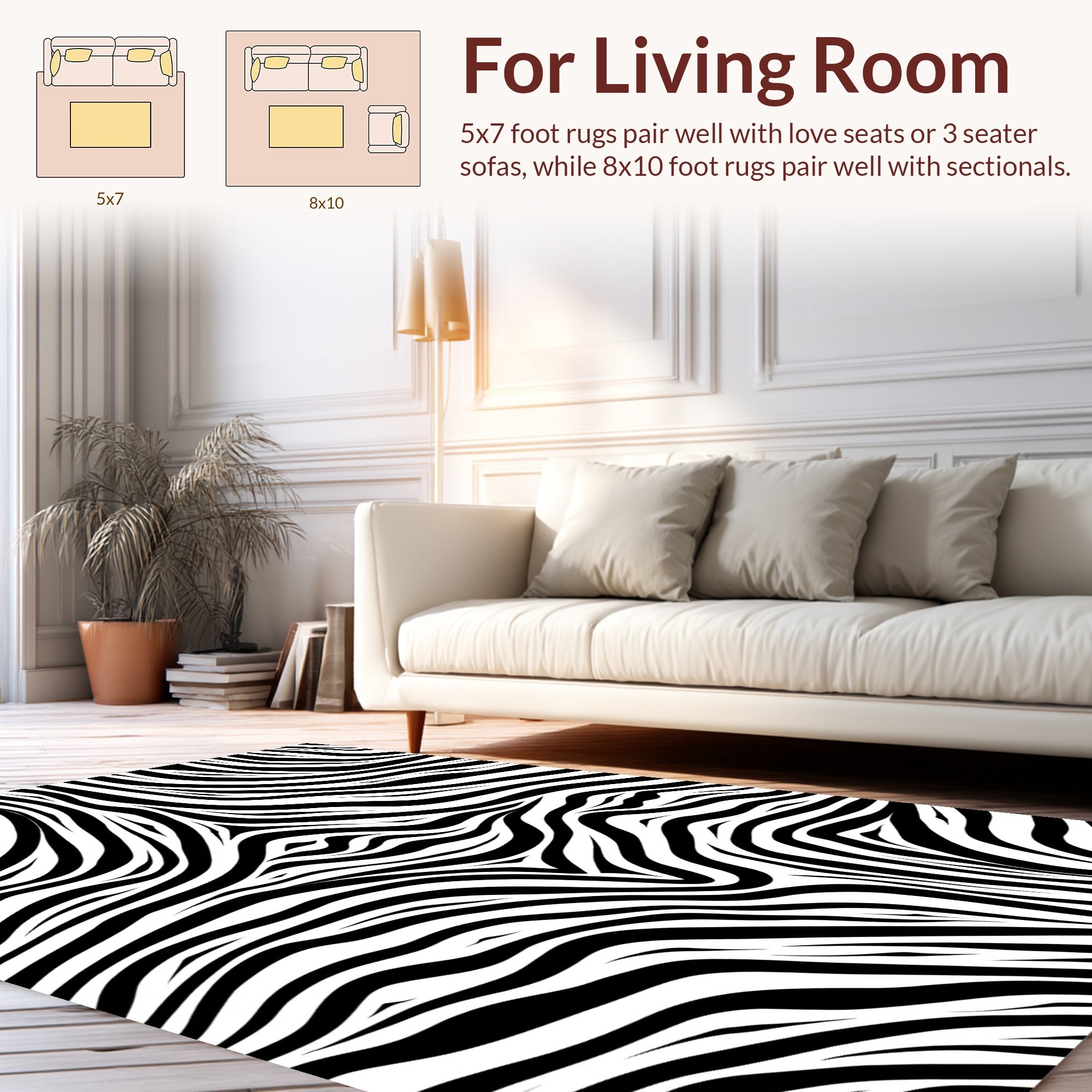 Bold Black White Animalistic Stripes Rug