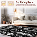 Elegant Black White Floral Stripes Rug