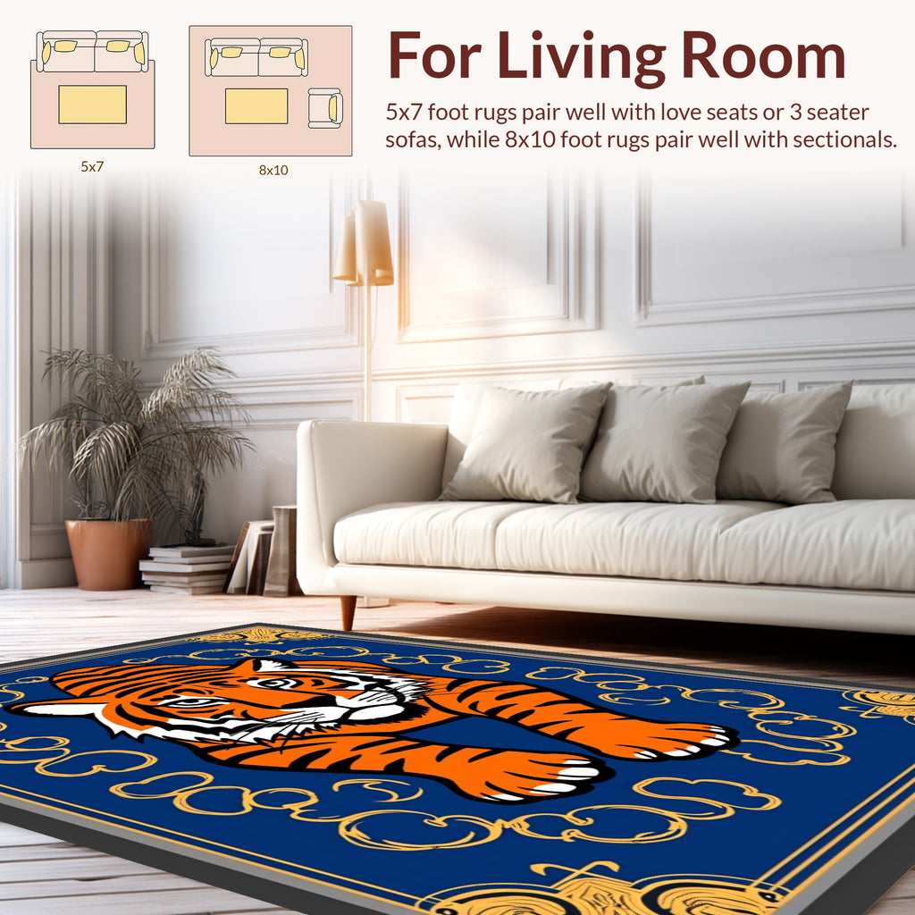 Bold Tiger Royal Blue Floral Design Rug