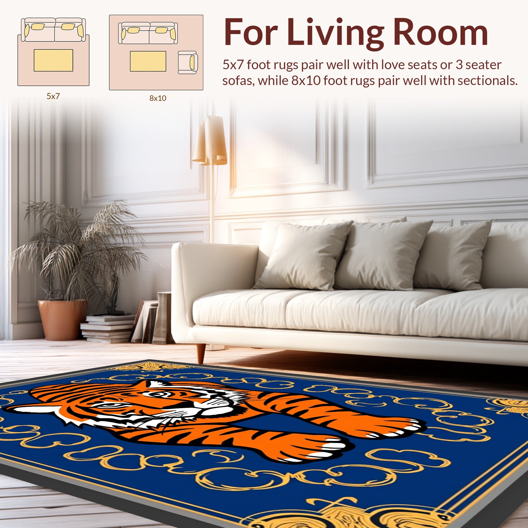 Bold Tiger Royal Blue Floral Design Rug