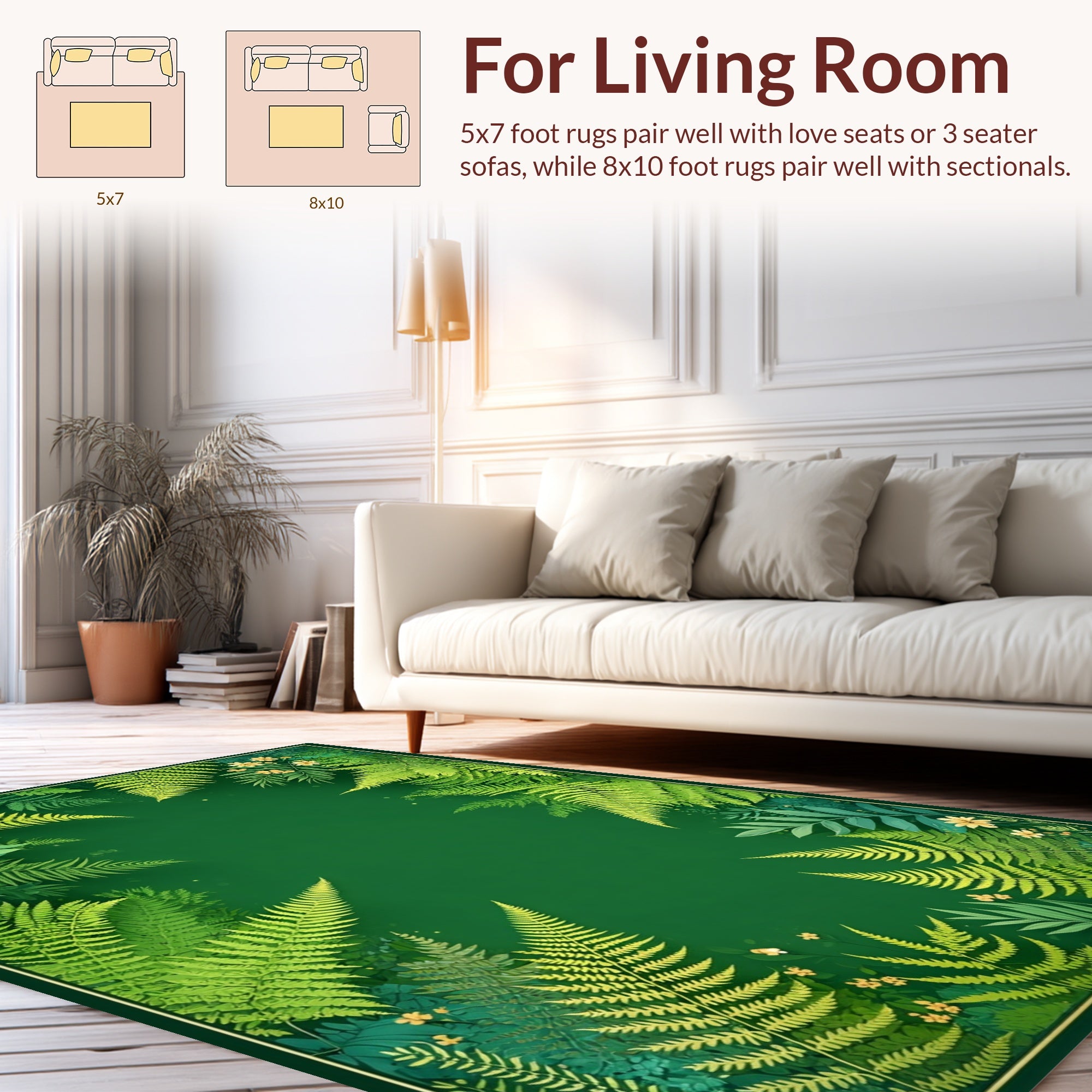 Lush Green Fern Forest Pattern Rug
