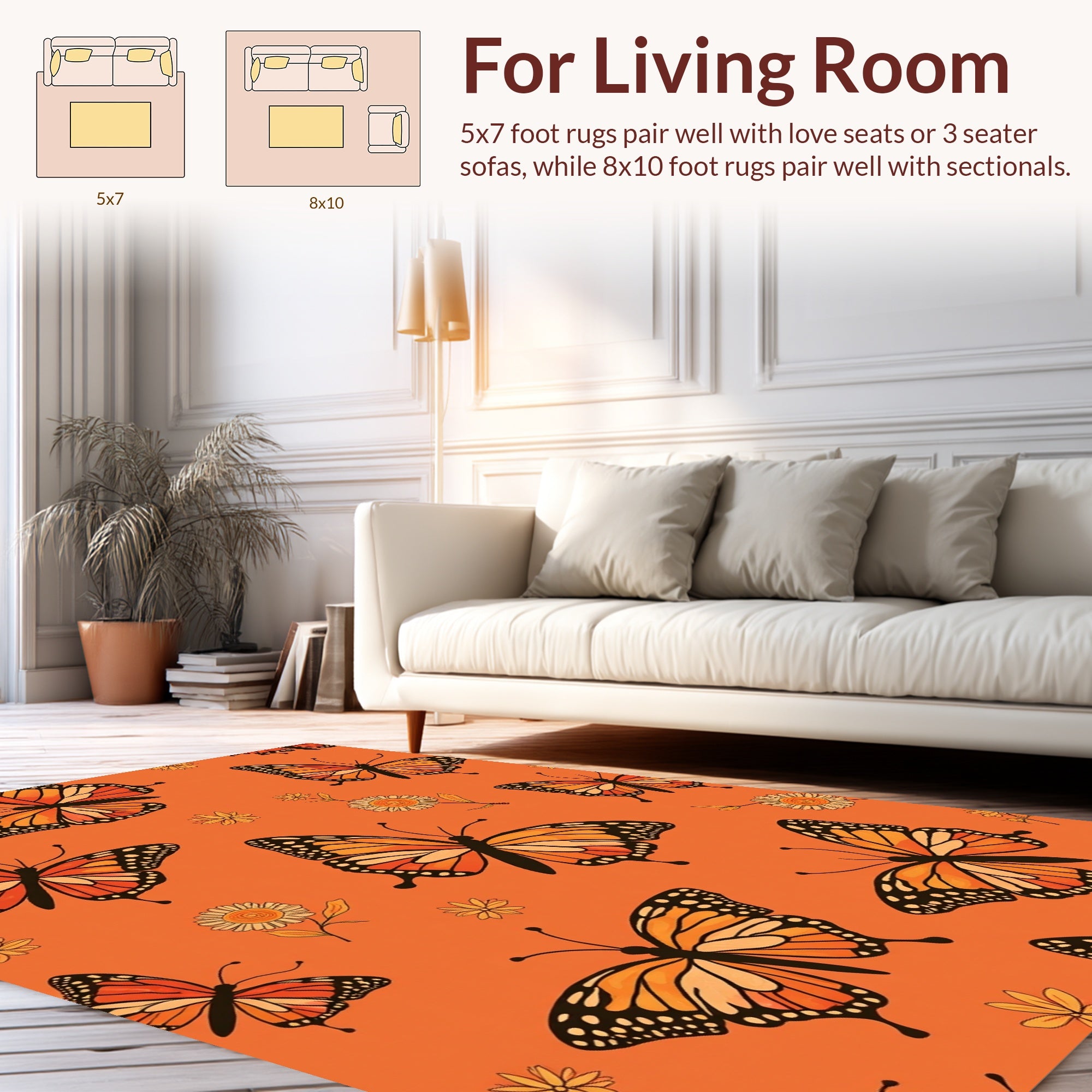 Orange Monarch Butterfly Floral Pattern Rug