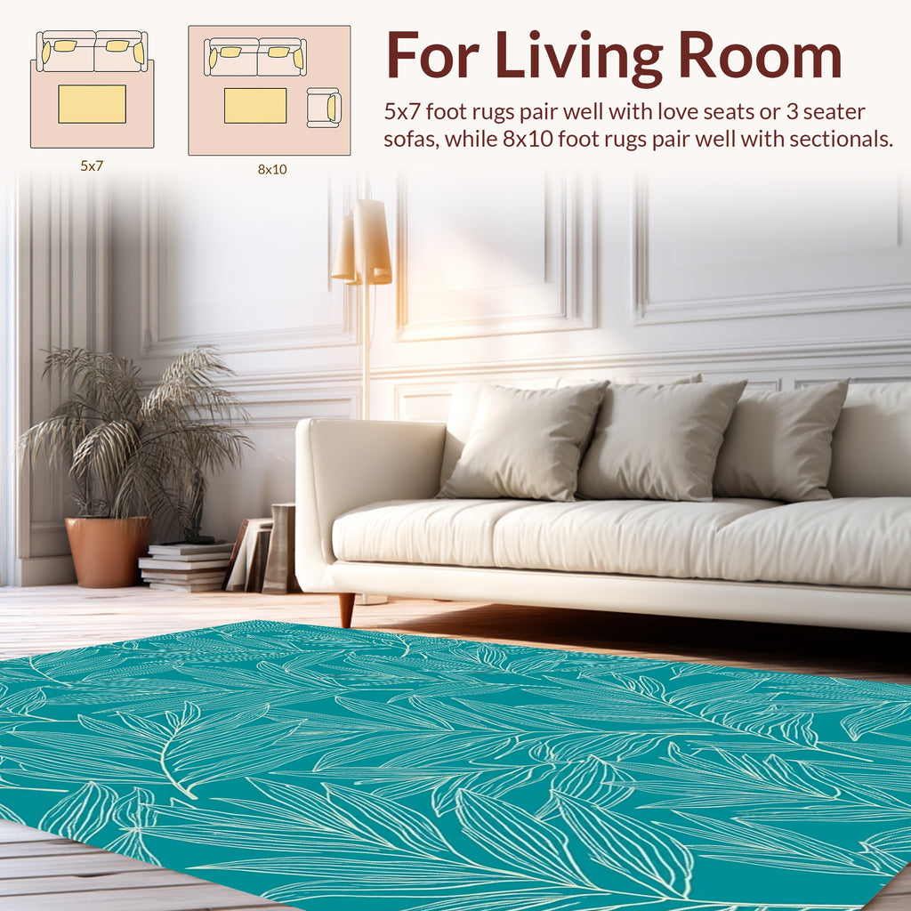 Teal Leaf Pattern Design Rug
