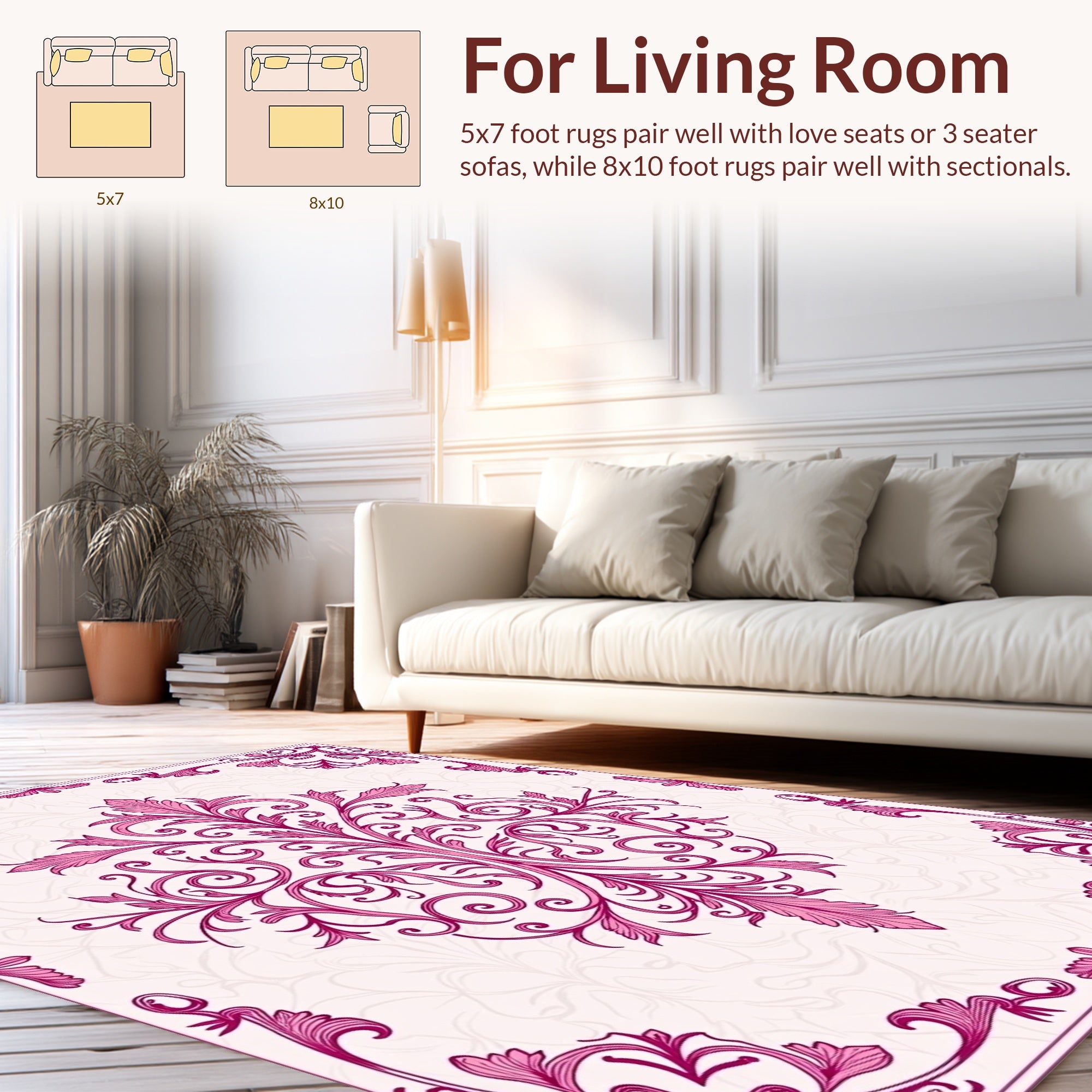 Ornate Pink Floral Vine Design Rug