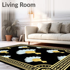Black Gold Light Blue Fan Scroll Rug