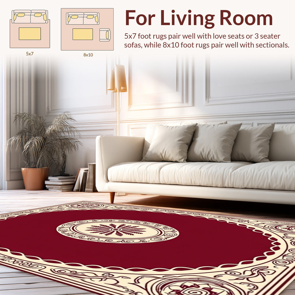 Elegant Maroon Cream Scrollwork Rug