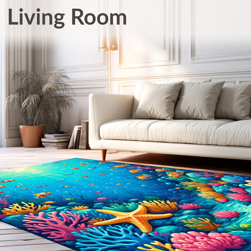 Vibrant Coral Reef Fish Scene Rug