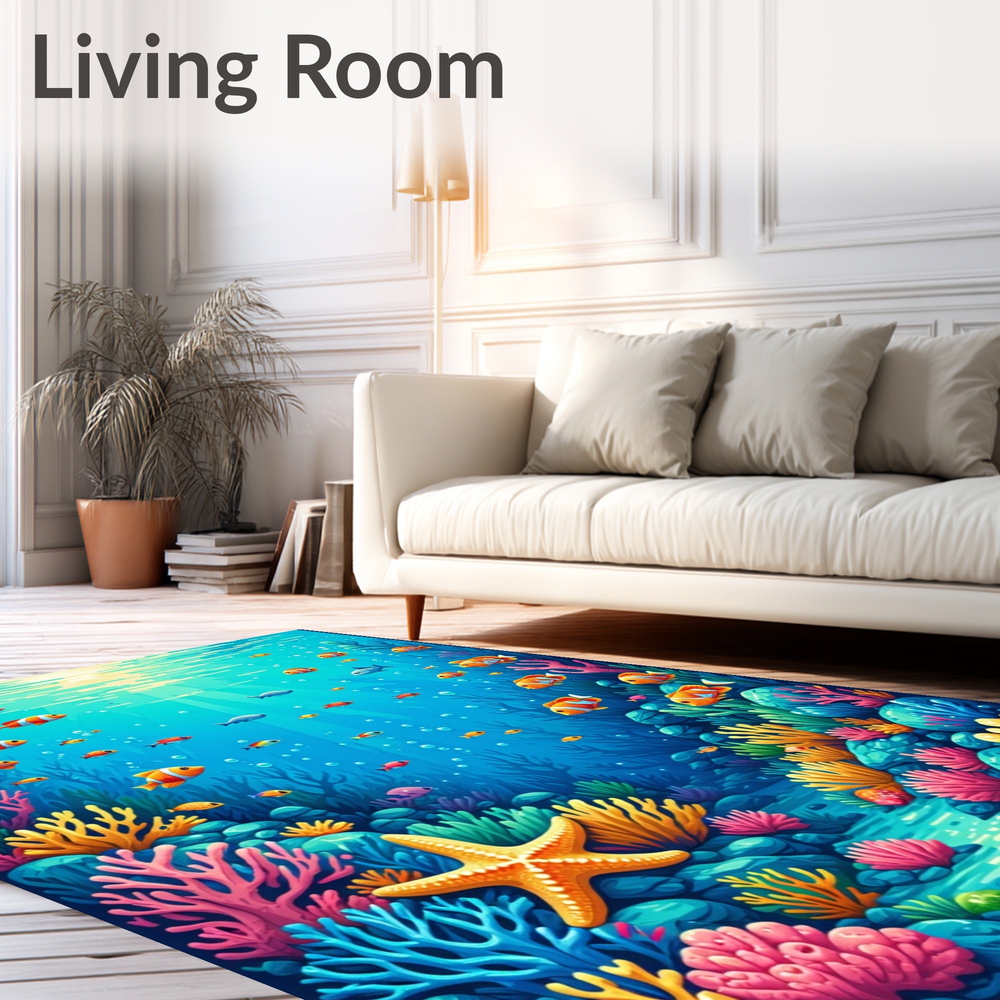 Vibrant Coral Reef Fish Scene Rug