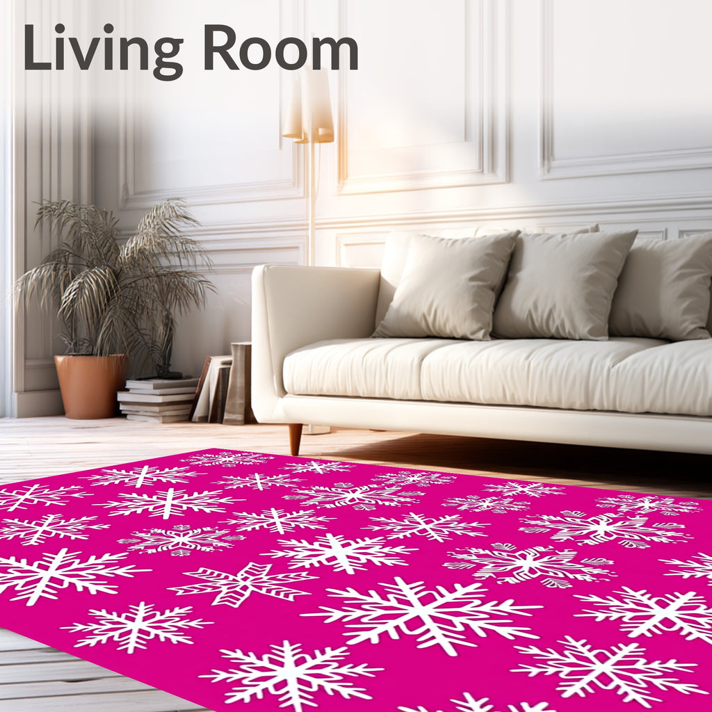 White Snowflakes on Magenta Background Rug