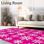 White Snowflakes on Magenta Background Rug