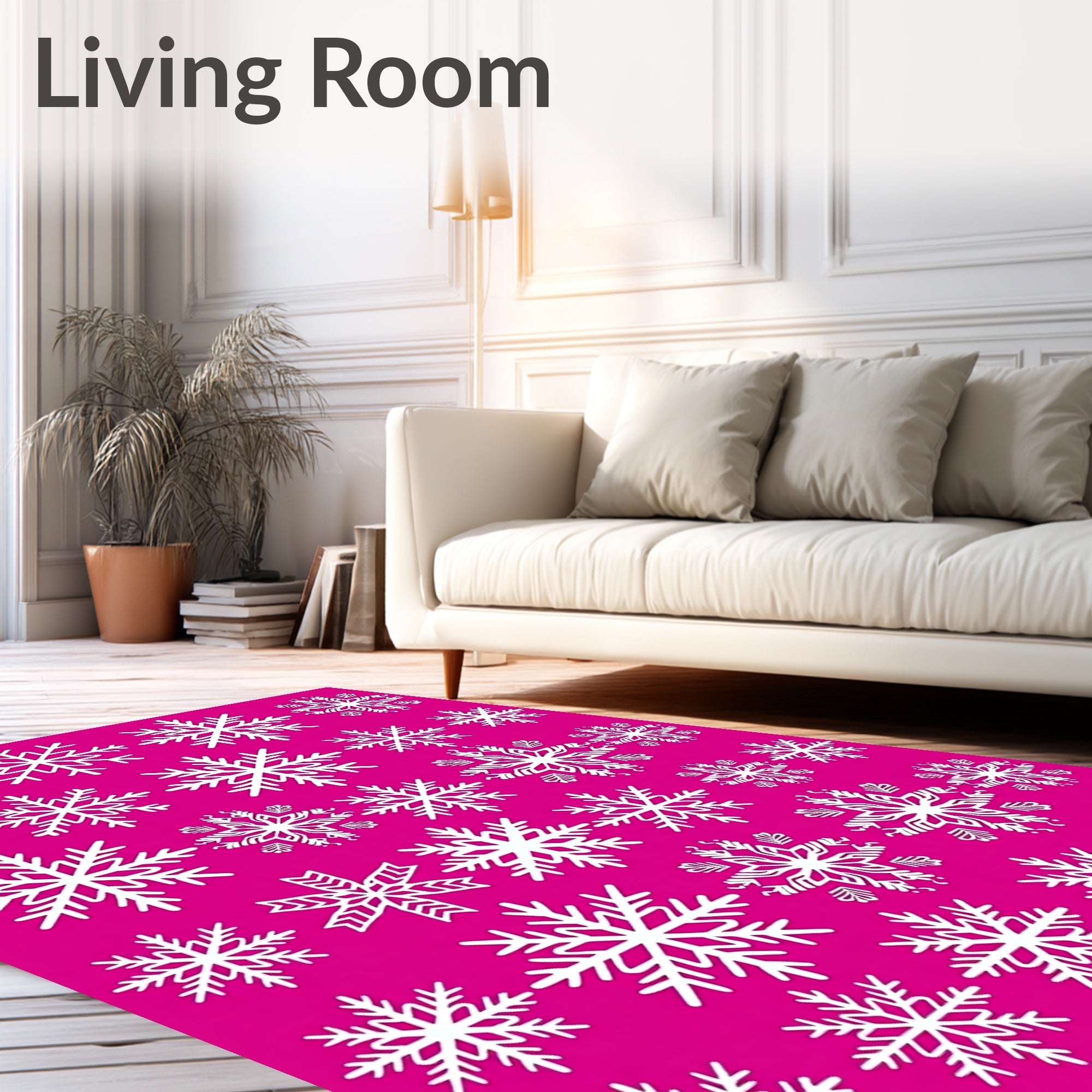 White Snowflakes on Magenta Background Rug