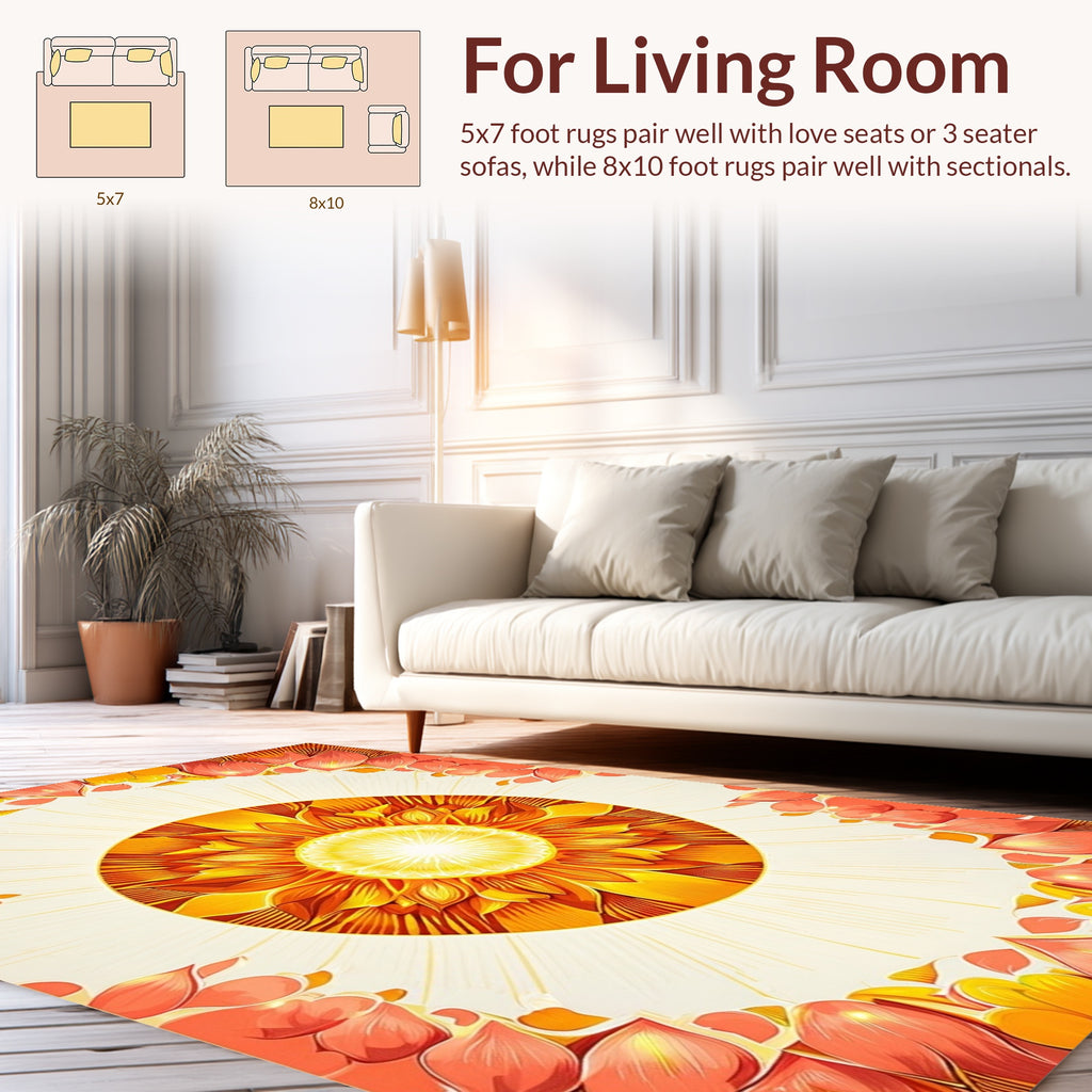 Radiant Sun Mandala Floral Design Rug