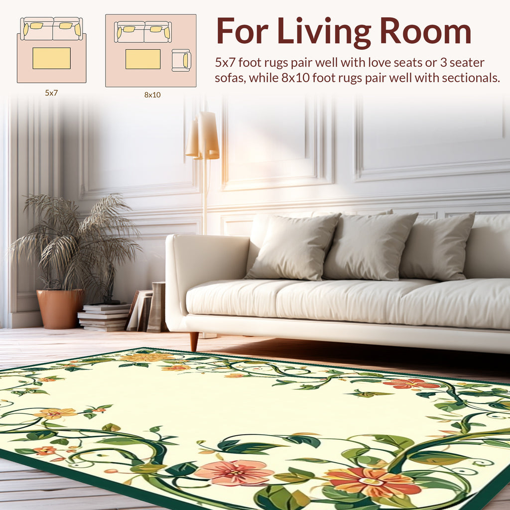 Green Vine Floral Pattern Rug