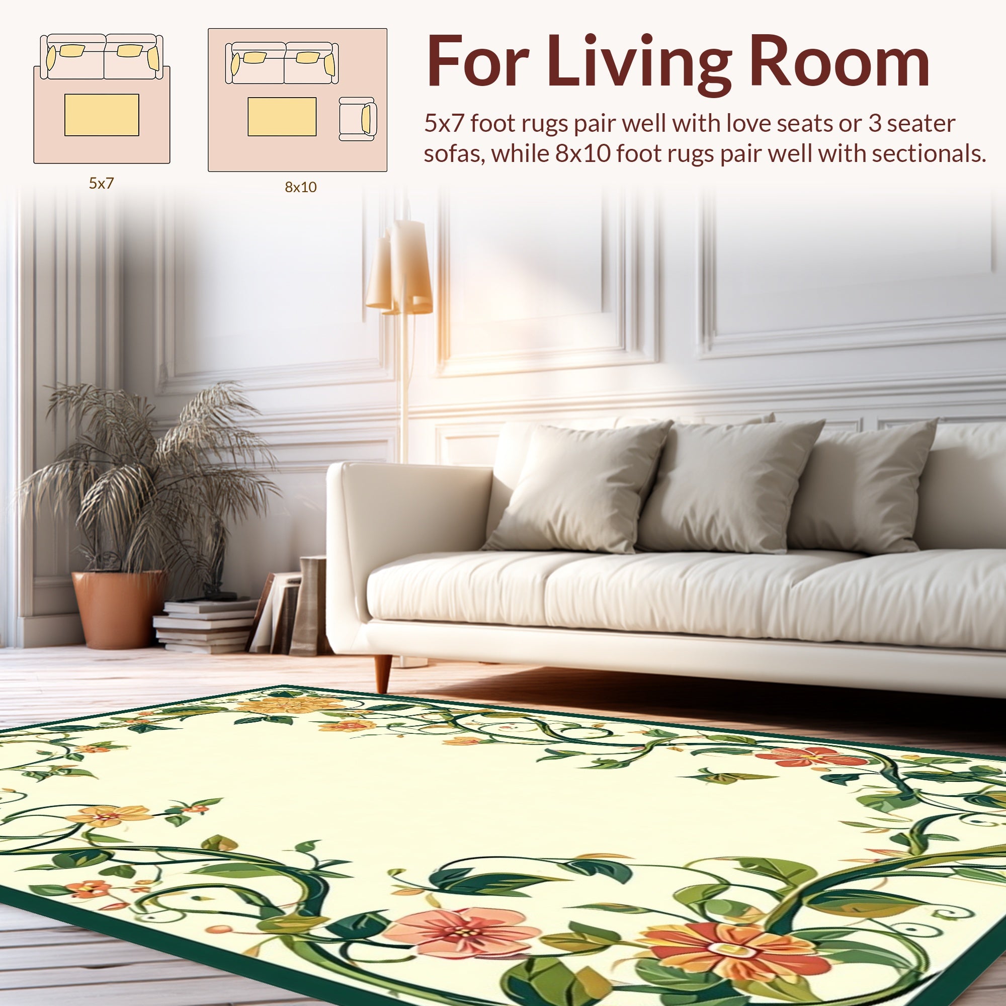 Green Vine Floral Pattern Rug