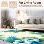 Tropical Blue Hibiscus Palm Leaf Design Rug