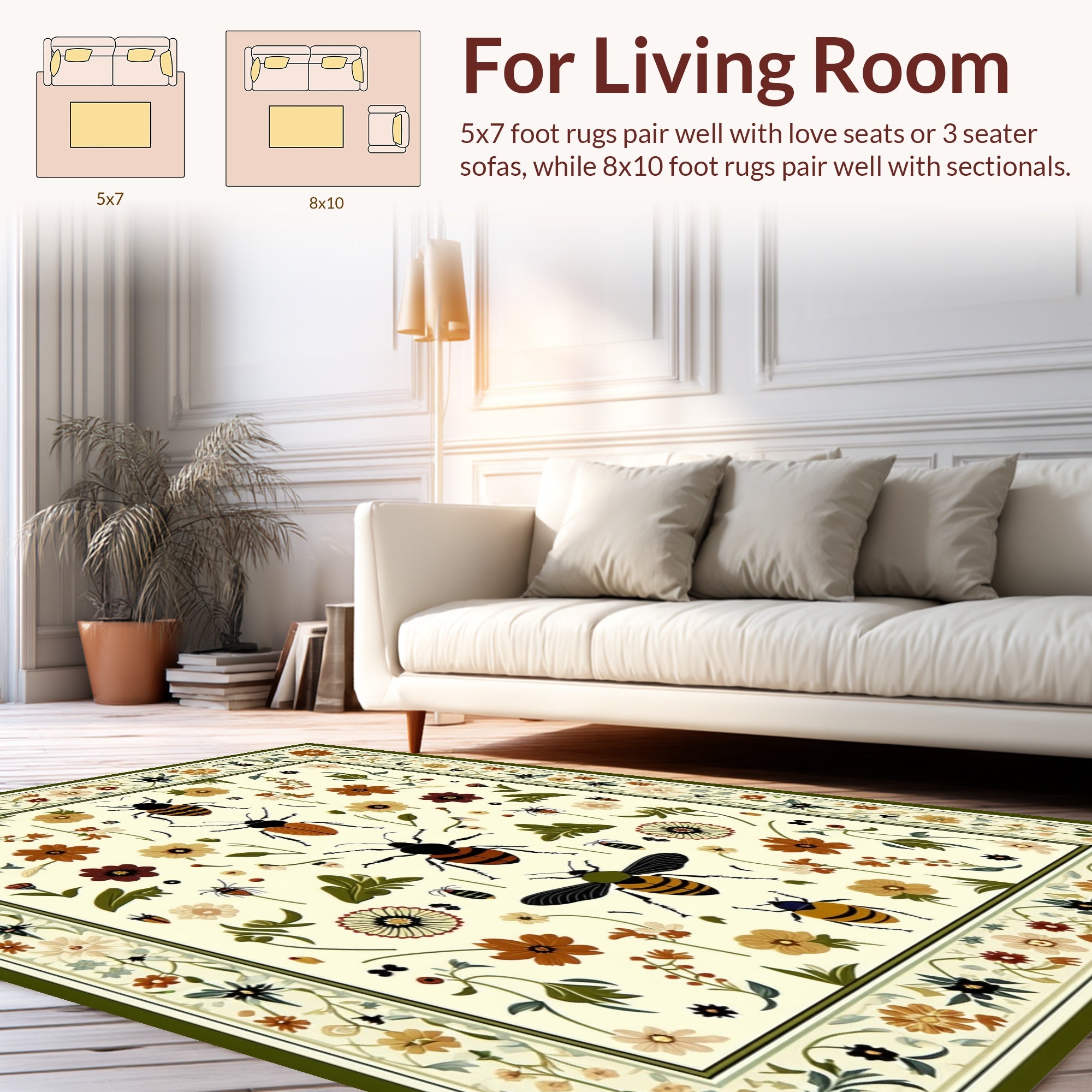 Nature Insect Floral Pattern Rug