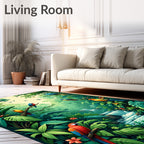 Tropical Jungle Waterfall Parrot Scene Rug