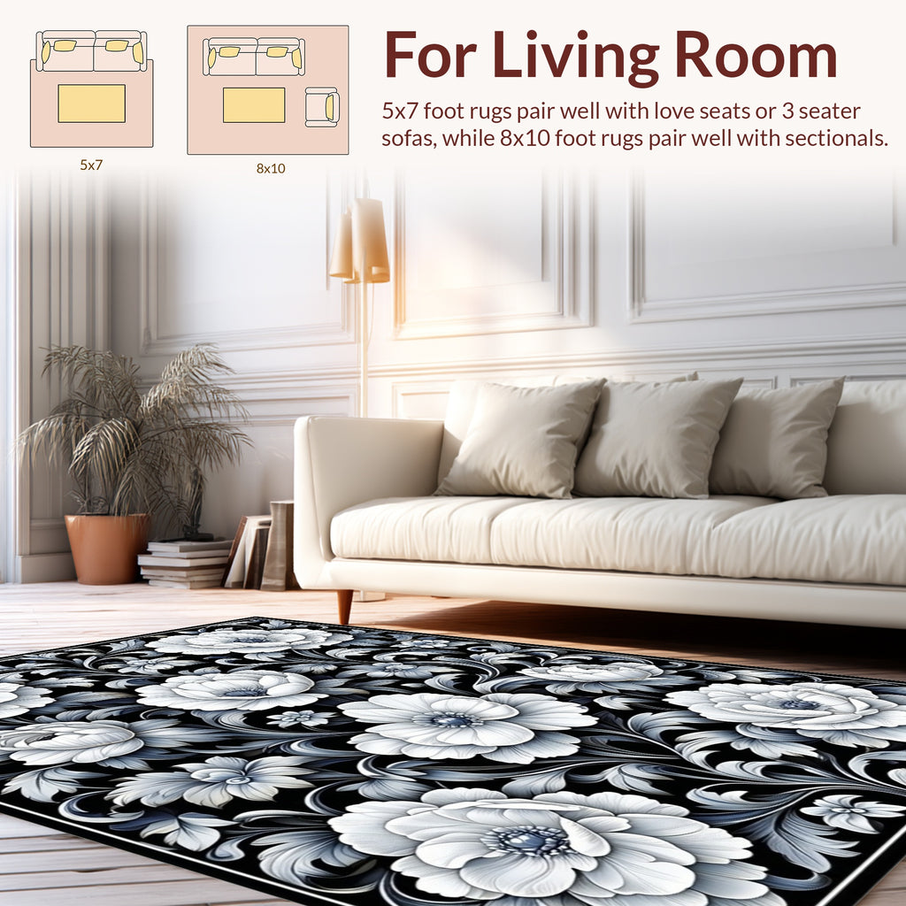 Monochromatic Floral Scroll Pattern Rug