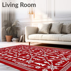 Crimson White Pinecone Floral Brocade Rug