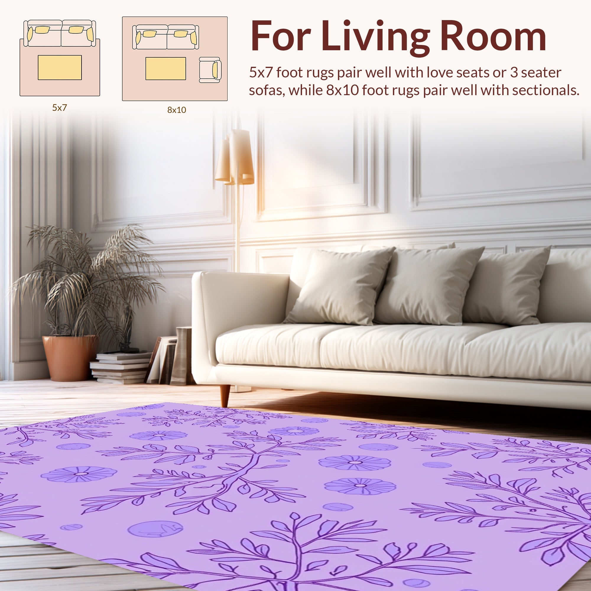 Lavender Floral Branch Botanical Pattern Rug