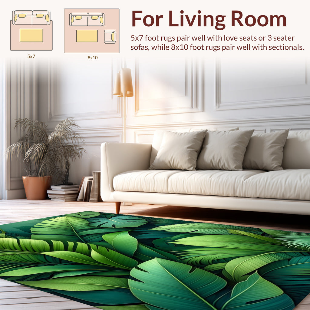 Lush Tropical Leaf Jungle Pattern Rug