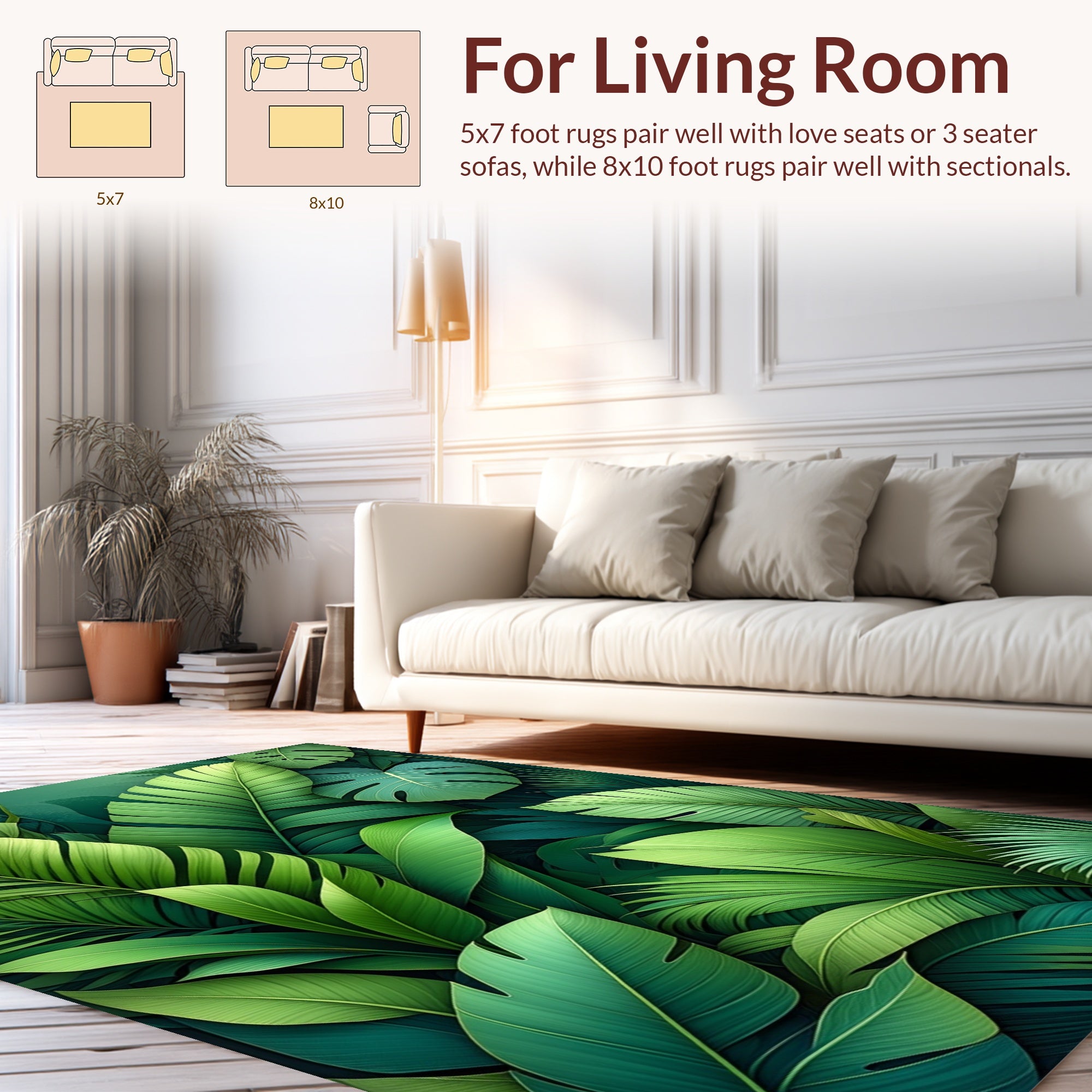 Lush Tropical Leaf Jungle Pattern Rug