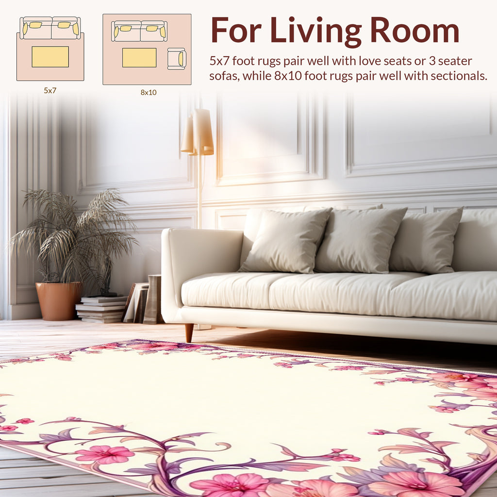 Pink Floral Vine Whimsical Rug