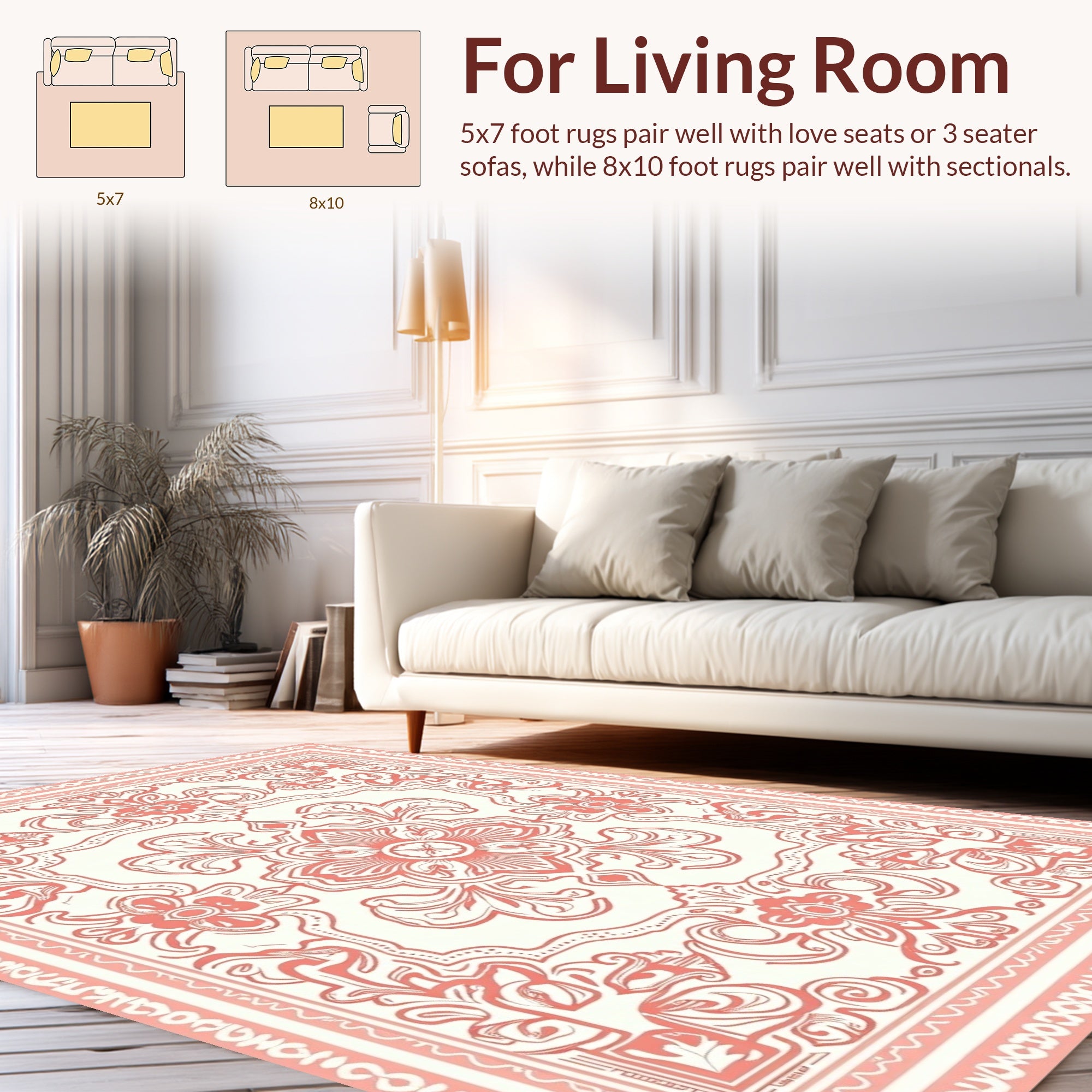 Coral Floral Medallion Pattern Rug