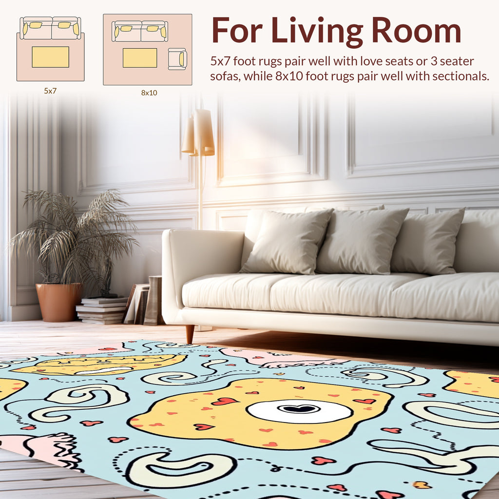 Whimsical Amoeba Hearts Playful Pattern Rug